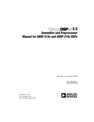 ANALOG DEVICES VisualDSP++3.5 Assembler Preprocessor Manual for ADSP-218x ADSP-219x DSPs (Rev 1.2 October 2003) Manual - cover page