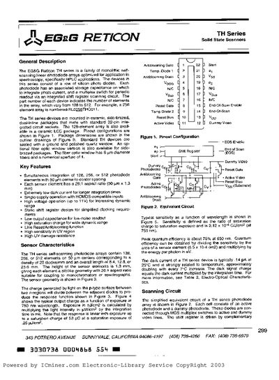 EG&G Reticon TH Series Solid State Scanners Datasheet - cover page