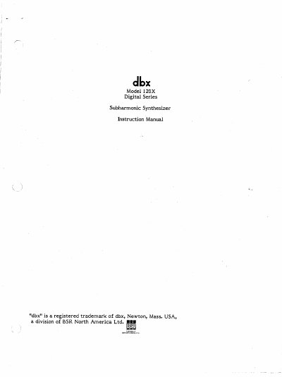 dbx 120X-DS Digital Series Subharmonic Synthesizer Instruction Manual - cover page