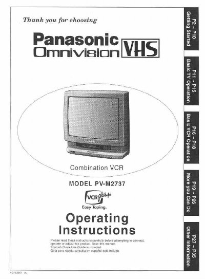 Panasonic PV-M2737 Combination VCR Operating Instructions - cover page