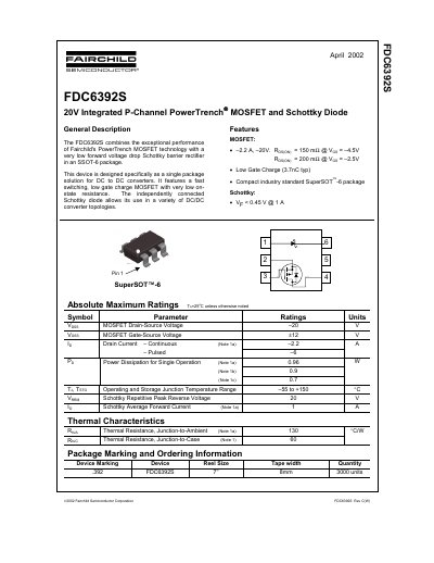 Fairchild Semiconductor FDC6392S Datasheet - cover page