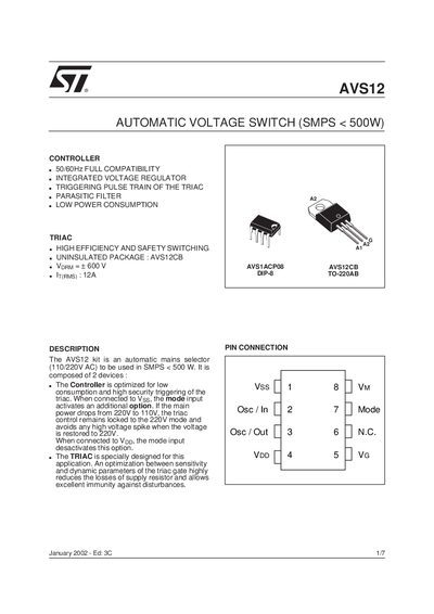 STMicroelectronics AVS12 Automatic Voltage Switch User Manual - cover page