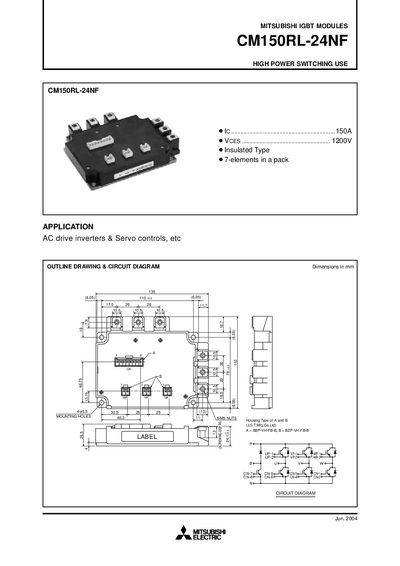 Mitsubishi CM150RL-24NF IGBT Module Datasheet