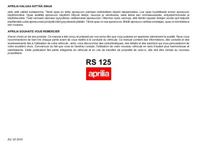 Aprilia RS 125 Euro2 SF-F MY2010 Owner's Manual