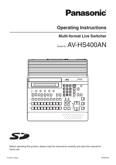 Panasonic AV-HS400AN Multi-format Live Switcher User Manual - cover page