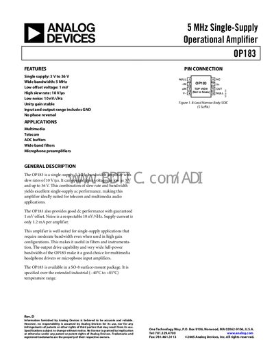 Analog Devices OP183 Datasheet - cover page