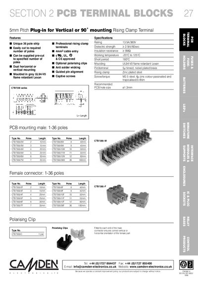 Camden CTB7300 Series Terminal Block Product Leaflet - cover page