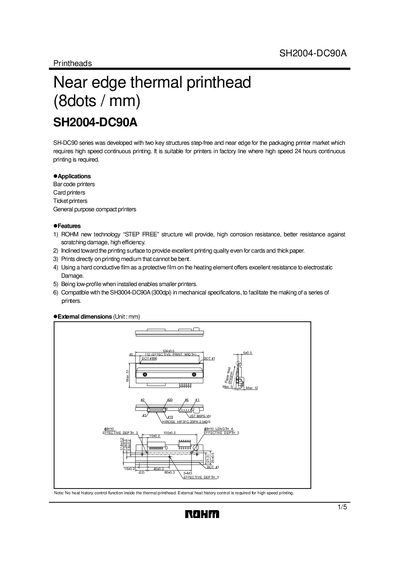 ROHM SH2004-DC90A Printhead Datasheet - cover page