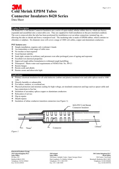 3M 8420 Series Cold Shrink EPDM Tubes Connector Insulators Data Sheet - cover page