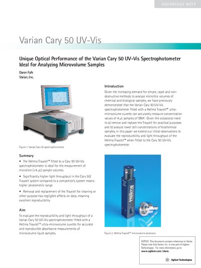 Varian Cary 50 UV-Vis Advantage Note 6 - cover page