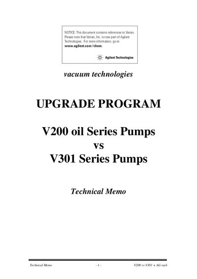 Agilent V200 and V301 Series Pumps Technical Memo - cover page