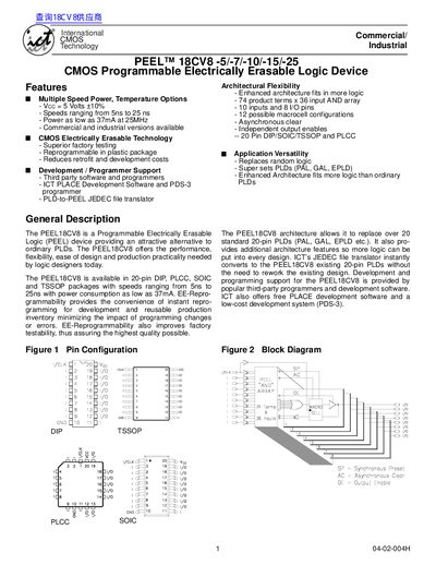 International CMOS Technology PEEL 18CV8 Programmable Logic Device Datasheet - cover page