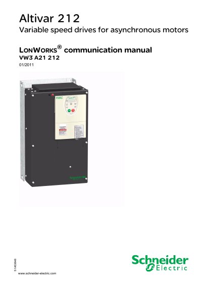 Schneider Electric Altivar 212 LONWORKS Communication Manual - cover page