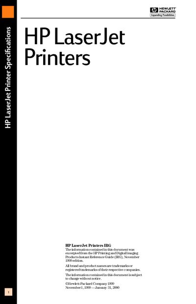 HP LaserJet Printer Specifications Manual - cover page