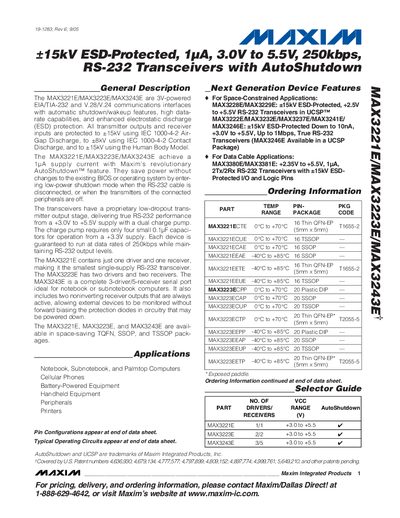 Maxim MAX3221E/MAX3223E/MAX3243E RS-232 Transceiver User Manual