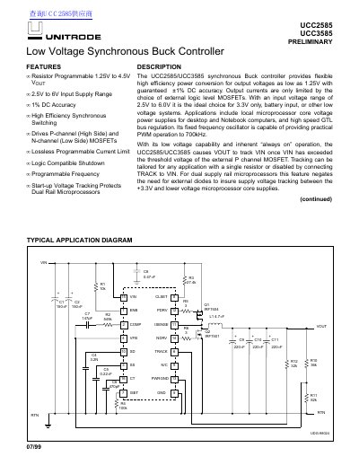 Unitrode UCC2585/UCC3585 Low Voltage Synchronous Buck Controller Datasheet - cover page