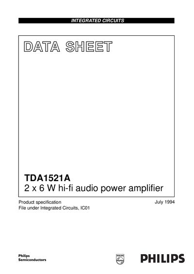 Philips TDA1521A 2 x 6 W Hi-Fi Audio Power Amplifier Datasheet
