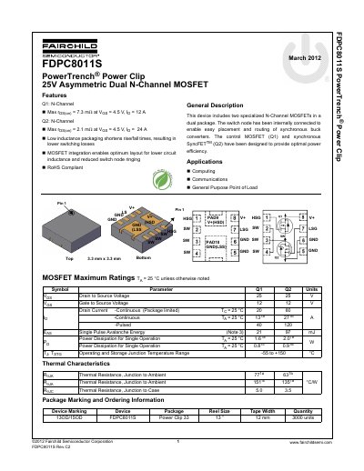 Fairchild FDPC8011S PowerTrench Power Clip Datasheet - cover page