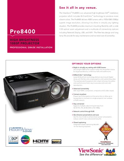 ViewSonic Pro8400 Projector User Manual - cover page