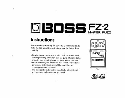 BOSS FZ-2 Hyper Fuzz User Manual - cover page