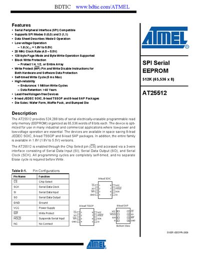 Atmel AT25512 Datasheet - cover page