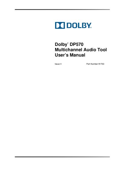 Dolby DP570 Multichannel Audio Tool User Manual