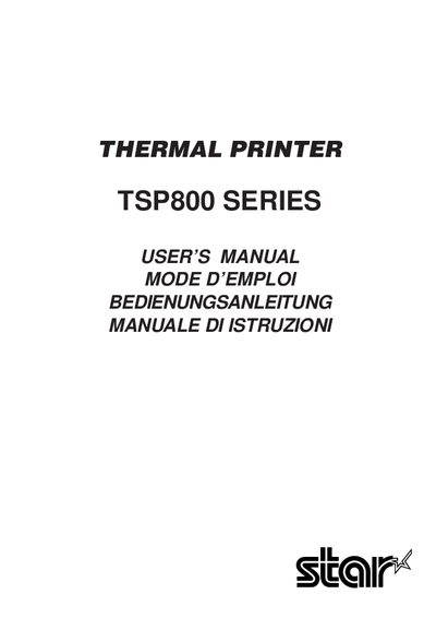 Star TSP800 Series Thermal Printer User Manual - cover page