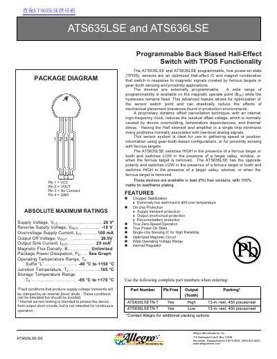Allegro MicroSystems ATS635LSE/ATS636LSE Programmable Hall-Effect Switch Datasheet - cover page
