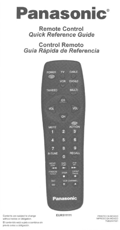 Panasonic EUR511111 Manual - cover page