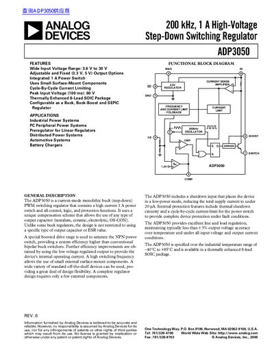 ANALOG DEVICES ADP3050 200 kHz 1 A High-Voltage Step-Down Switching Regulator handbook - cover page