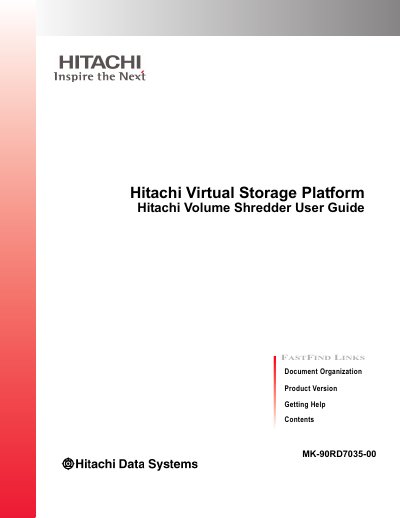 Hitachi Volume Shredder User Guide - cover page