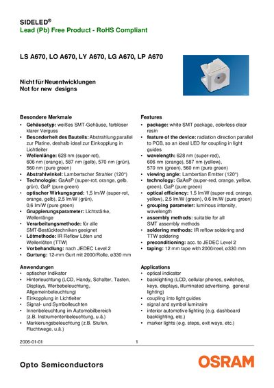 OSRAM A670 Series LED Datasheet - cover page