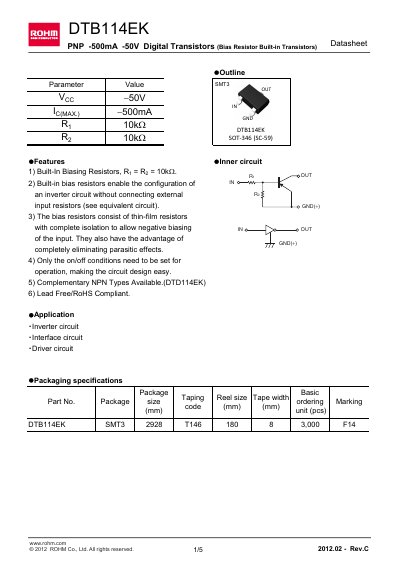 ROHM DTB114EK Datasheet - cover page
