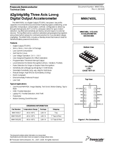 Freescale MMA7455L Accelerometer Datasheet