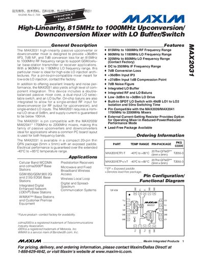 Maxim MAX2031 Mixer Datasheet - cover page