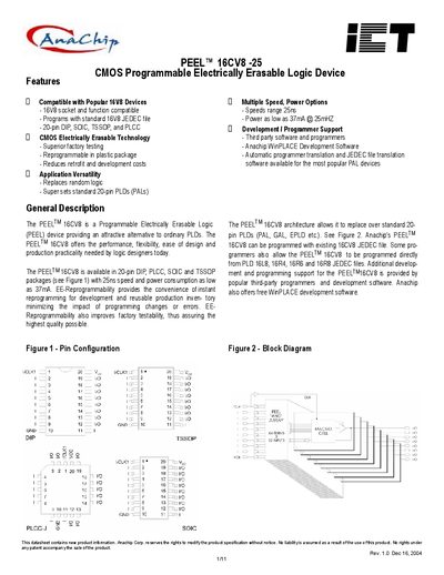 Anachip PEEL 16CV8 Datasheet - cover page