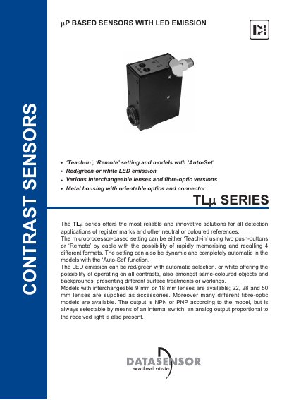 Datasensor TLµµ Series LED Emission Sensors Datasheet - cover page