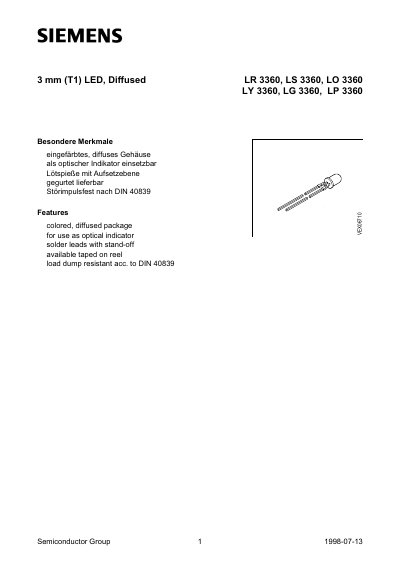 Siemens LR/LS/LO/LY/LG/LP 3360 LED Datasheet - cover page