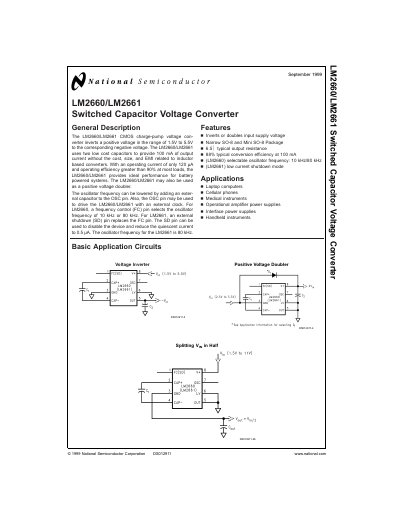National Semiconductor LM2660/LM2661 Switched Capacitor Voltage Converter Datasheet - cover page