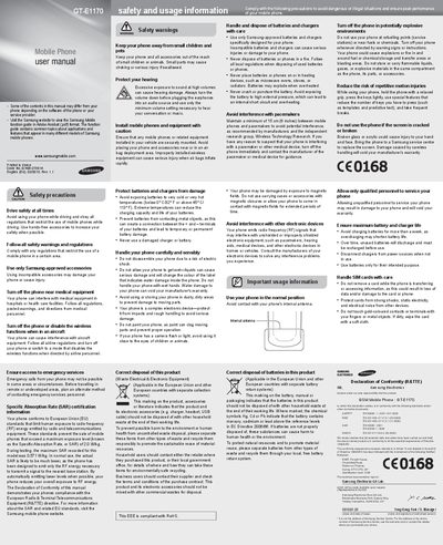Samsung GT-E1170 Mobile Phone User Manual - cover page