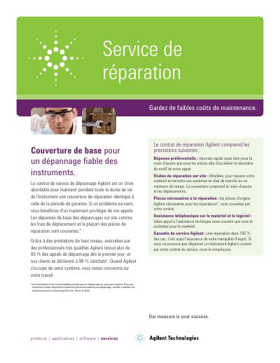 Agilent Repair Service Plan Manual - cover page