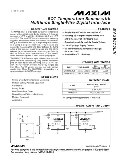 Maxim MAX6575L/H Temperature Sensor Datasheet