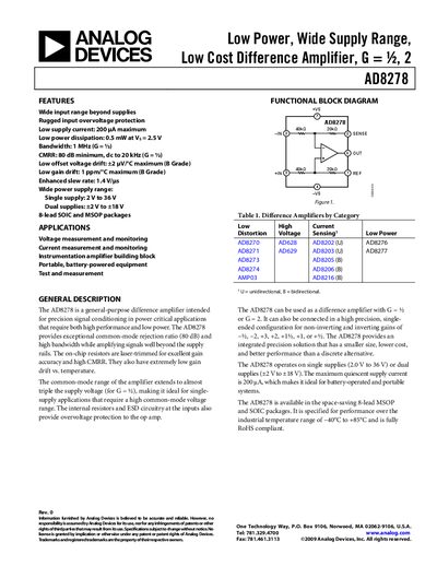 Analog Devices AD8278 Handbook - cover page