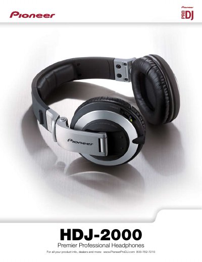 Pioneer HDJ-2000 Premier Professional Headphones Product Brochure - cover page