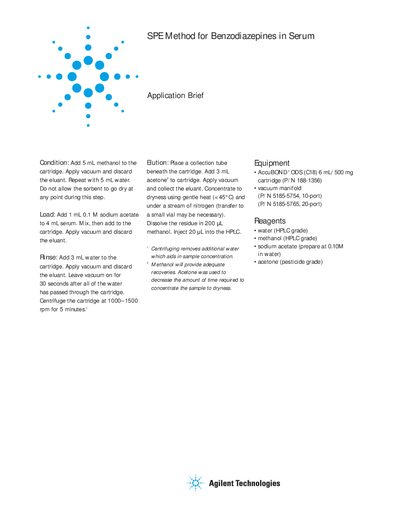 Agilent SPE Method for Benzodiazepines in Serum Application Brief - cover page