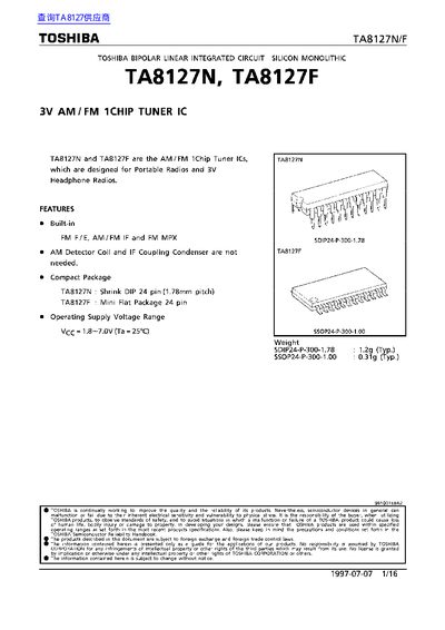 TOSHIBA TA8127N/TA8127F Manual - cover page