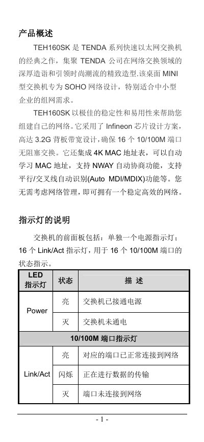 Tenda TEH160SK Network Switch Quick Start Guide - cover page