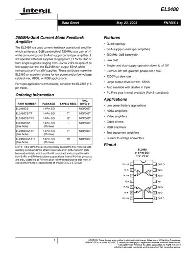 Intersil EL2480 Datasheet - cover page