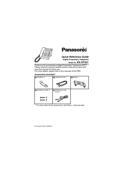 Panasonic KX-DT321 Digital Proprietary Telephone Quick Reference Guide - cover page