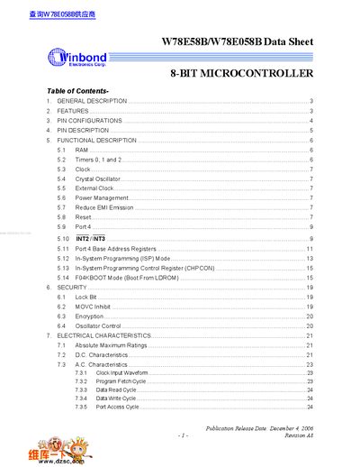 Winbond W78E58B/W78E058B Datasheet - cover page